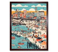 Artery8 Wall Art Print Brighton Beach Warm Summer Day Colourful Scene Art Framed in Brown | Size: W12" x H16" Artery8 Brown W12" x H16"