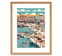 Artery8 Wall Art Print Brighton Beach Warm Summer Day Colourful Scene Artwork Framed 9X7 Inch in Beige | Size: W7" x H9" Artery8 Beige W7" x H9"