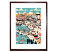Artery8 Wall Art Print Brighton Beach Warm Summer Day Colourful Scene Artwork Framed 9X7 Inch in Brown | Size: W7" x H9" Artery8 Brown W7" x H9"