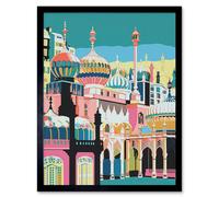Artery8 Wall Art Print Brighton Royal Pavilion Multicoloured Architecture Art Framed in Black | Size: W12" x H16" Artery8 Black W12" x H16"