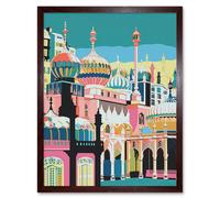 Artery8 Wall Art Print Brighton Royal Pavilion Multicoloured Architecture Art Framed in Brown | Size: W12" x H16" Artery8 Brown W12" x H16"