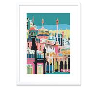 Artery8 Wall Art Print Brighton Royal Pavilion Multicoloured Architecture Artwork Framed 9X7 Inch in White | Size: W7" x H9" Artery8 White W7" x H9"