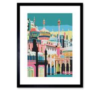 Artery8 Wall Art Print Brighton Royal Pavilion Multicoloured Architecture Artwork Framed 9X7 Inch in Black | Size: W7" x H9" Artery8 Black W7" x H9"