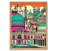 Artery8 Wall Art Print Brighton Royal Pavilion Palace Vibrant Detailed Art Framed in Light Oak | Size: W12" x H16" Artery8 Light Oak W12" x H16"