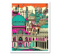 Artery8 Wall Art Print Brighton Royal Pavilion Palace Vibrant Detailed Art Framed in White | Size: W12" x H16" Artery8 White W12" x H16"