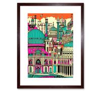 Artery8 Wall Art Print Brighton Royal Pavilion Palace Vibrant Detailed Artwork Framed 9X7 Inch in Brown | Size: W7" x H9" Artery8 Brown W7" x H9"