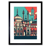 Artery8 Wall Art Print Brighton's Royal Pavilion In Ivory Blue And Red Artwork Framed 9X7 Inch