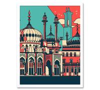 Artery8 Wall Art Print Brighton's Royal Pavilion in Ivory Blue & Red Art Framed in White | Size: W12" x H16" Artery8 White W12" x H16"