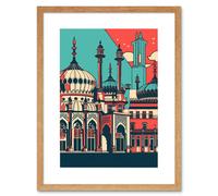 Artery8 Wall Art Print Brighton's Royal Pavilion in Ivory Blue & Red Artwork Framed 9X7 Inch in Beige | Size: W7" x H9" Artery8 Beige W7" x H9"