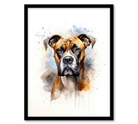 Artery8 Wall Art Print Brindle Boxer Lovers Gift Watercolour Pet Portrait Painting Artwork Art Framed | Size: W12" x H16" Artery8 Multicolor W12" x H16"