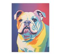 Artery8 British Bulldog Pastel Tones Screen Print Risograph Artwork Spot Block Colour Retro Riso Interior Design Large Wall Art Poster Print Thick Paper 18X24 Inch