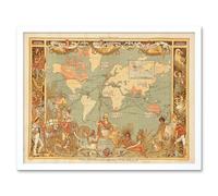 Artery8 Wall Art Print British Empire 1886 Imperial Federation Colony Illustrated People Graphic World Map Art Framed in White | Size: W12" x H16" Artery8 White W12" x H16"