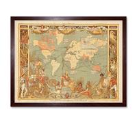 Artery8 Wall Art Print British Empire 1886 Imperial Federation Colony Illustrated People Graphic World Map Art Framed in Brown | Size: W12" x H16" Artery8 Brown W12" x H16"
