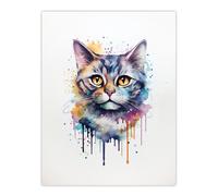 Artery8 Wall Art Print British Shorthair Cat Lovers Gift Watercolour Pet Portrait Painting Artwork Poster | Size: W12" x H16" Artery8 Multicolor W12" x H16"