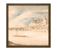 Artery8 Wall Art Print Brueghel Elder View Of Heidelberg Drawing Square Framed Picture 16X16 Inch in Brown | Size: W16" x H16" Artery8 Brown W16" x H16"