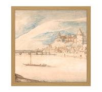 Artery8 Wall Art Print Brueghel Elder View Of Heidelberg Drawing Square Framed Picture 16X16 Inch in Light Oak | Size: W16" x H16" Artery8 Light Oak W16" x H16"