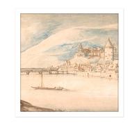 Artery8 Wall Art Print Brueghel Elder View Of Heidelberg Drawing Square Framed Picture 16X16 Inch in White | Size: W16" x H16" Artery8 White W16" x H16"
