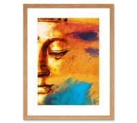 Artery8 Wall Art Print Buddha Face Gold Collage Art Framed 9x7 inch in Beige | Size: W7" x H9" Artery8 Beige W7" x H9"