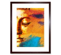 Artery8 Wall Art Print Buddha Face Gold Collage Art Framed 9x7 inch in Brown | Size: W7" x H9" Artery8 Brown W7" x H9"