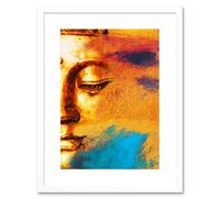 Artery8 Wall Art Print Buddha Face Gold Collage Art Framed 9x7 inch in White | Size: W7" x H9" Artery8 White W7" x H9"
