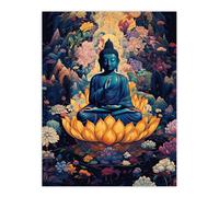 Artery8 Wall Art Print Buddha in Lotus Flower Nirvana Concept Art Blue Orange Pink Floral Psychedelic Painting Poster | Size: W24" x H32" Artery8 Blue W24" x H32"