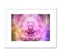 Artery8 Wall Art Print Buddhism Yoga Pose Psychedelic Framed in White | Size: W7" x H9" Artery8 White W7" x H9"
