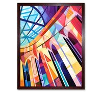 Artery8 Wall Art Print Building with Glass Roof Modern Art Deco Colour Block Modern Watercolour Painting Art Framed in Brown | Size: W12" x H16" Artery8 Brown W12" x H16"
