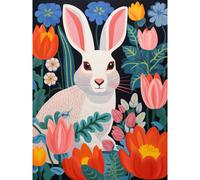 Artery8 Wall Art Print Bunny Rabbit in Colourful Bold Vibrant Flowers Kids Bedroom Floral Artwork Garden Spring Blooms Poster | Size: W12" x H16" Artery8 Multicolor W12" x H16"