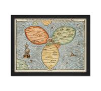 Artery8 Wall Art Print Bunting 1581 Map World Cloverleaf Jerusalem Large Framed Wall Décor Art in White | Size: W18" x H24" Artery8 White W18" x H24"