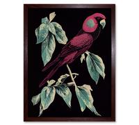 Artery8 Wall Art Print Burgundy Parakeet Retro Modern Vintage Tropical Jungle Art Framed in Brown | Size: W12" x H16" Artery8 Brown W12" x H16"
