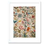 Artery8 Wall Art Print Butterflies & Flower Plants Pattern Folk Art Watercolour Painting Artwork Framed 9X7 Inch in White | Size: W7" x H9" Artery8 White W7" x H9"