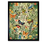 Artery8 Wall Art Print Butterflies Flying in Spring Field Modern Folk Art Framed in Black | Size: W12" x H16" Artery8 Black W12" x H16"
