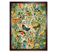 Artery8 Wall Art Print Butterflies Flying in Spring Field Modern Folk Art Framed in Brown | Size: W12" x H16" Artery8 Brown W12" x H16"