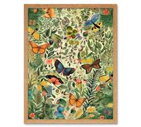 Artery8 Wall Art Print Butterflies Flying in Spring Field Modern Folk Art Framed in Light Oak | Size: W12" x H16" Artery8 Light Oak W12" x H16"
