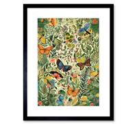 Artery8 Wall Art Print Butterflies Flying In Spring Field Modern Folk Artwork Framed 9X7 Inch