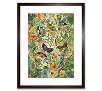 Artery8 Wall Art Print Butterflies Flying in Spring Field Modern Folk Artwork Framed 9X7 Inch in Brown | Size: W7" x H9" Artery8 Brown W7" x H9"