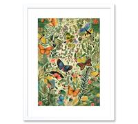 Artery8 Wall Art Print Butterflies Flying in Spring Field Modern Folk Artwork Framed 9X7 Inch in White | Size: W7" x H9" Artery8 White W7" x H9"