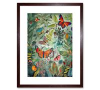 Artery8 Wall Art Print Butterflies in a Spring Field Modern Folk Artwork Framed 9X7 Inch in Brown | Size: W7" x H9" Artery8 Brown W7" x H9"