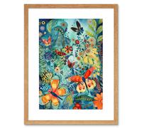 Artery8 Wall Art Print Butterfly Insects in Flower Field Modern Folk Artwork Framed 9X7 Inch in Beige | Size: W7" x H9" Artery8 Beige W7" x H9"