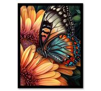 Wall Art Print Butterfly On Daisy Flowers Pencil Spring Bloom With Insect Macro Close-Up Wing Pattern Vibrant Nature Colourful Bright Floral Modern Ar Artery8 Orange A4