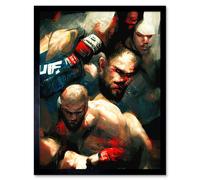 Artery8 Wall Art Print Cage Fighting Abstract Oil Martial Arts Boxing Art Framed in Black | Size: W12" x H16" Artery8 Black W12" x H16"