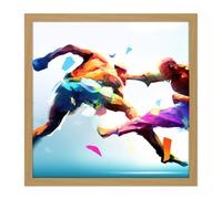 Artery8 Wall Art Print Cage Fighting Kickboxing Martial Arts Action Painting Square Framed Picture 16X16 Inch in Light Oak | Size: W16" x H16" Artery8 Light Oak W16" x H16"