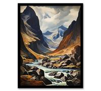 Wall Art Print Cairngorms National Park Oil Painting Dramatic Scottish Highlands Mountains Art Framed Artery8 Black W12 inch x H16 inch