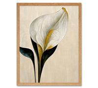 Artery8 Wall Art Print Cala Lily Lilies Flower Abstract Minimalist Painting Cream Emerald Green Mustard Art Framed in Light Oak | Size: W12" x H16" Artery8 Light Oak W12" x H16"