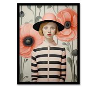 Artery8 Wall Art Print Call me Poppy Magic Realism Oil Painting Pastel Colour Pink Green Young Woman Retro Floral Portrait Artwork Framed Artery8 Pink W12" x H16"