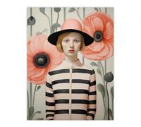 Artery8 Wall Art Print Call me Poppy Magic Realism Oil Painting Pastel Colour Pink Green Young Woman Retro Floral Portrait Poster | Size: W12" x H16" Artery8 Pink W12" x H16"