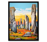 Artery8 Wall Art Print Callanish Standing Stones Vibrant Artwork Ancient Stone Circle Isle Of Lewis Scotland Art Framed in Black | Size: A4 Artery8 Black A4