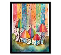 Artery8 Wall Art Print Candy Land Rain Rainbow Folk Art Framed in Black | Size: W12" x H16" Artery8 Black W12" x H16"