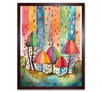 Artery8 Wall Art Print Candy Land Rain Rainbow Folk Art Framed in Brown | Size: W12" x H16" Artery8 Brown W12" x H16"