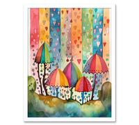 Artery8 Wall Art Print Candy Land Rain Rainbow Folk Art Framed in White | Size: W12" x H16" Artery8 White W12" x H16"